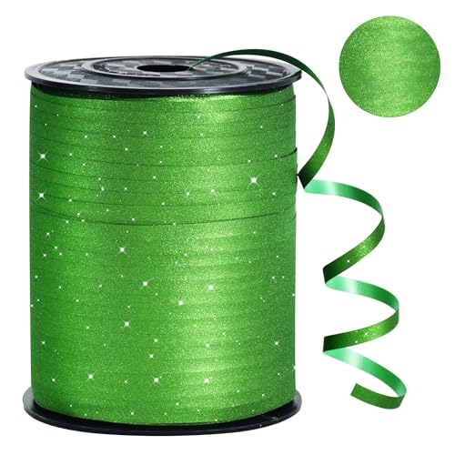 RIBBOOO 450 Meters Geschenkband GlitzerBand Dunkelgrün 5mm Luftballons Band Geschenkverpackung für Weihnachtsdeko Ballonverschlüsse Geschenkverpackung Hochzeitsdeko (500 Yard Balloon Ribbon） von RIBBOOO