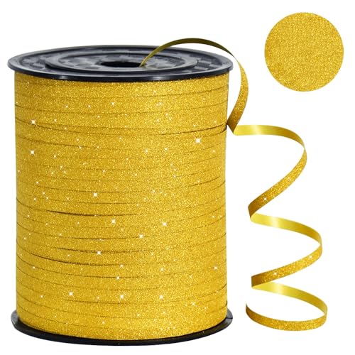 RIBBOOO 450 Meters Geschenkband GlitzerBand Golden 5mm Luftballons Band Geschenkverpackung für Weihnachtsdeko Ballonverschlüsse Geschenkverpackung Hochzeitsdeko (500 Yard Balloon Ribbon） von RIBBOOO