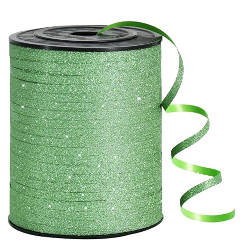RIBBOOO 450 Meters Geschenkband GlitzerBand Hellgrün 5mm Luftballons Band Geschenkverpackung für Weihnachtsdeko Ballonverschlüsse Geschenkverpackung Hochzeitsdeko (500 Yard Balloon Ribbon） von RIBBOOO
