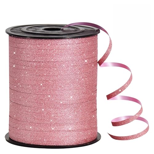 RIBBOOO 450 Meters Geschenkband GlitzerBand Roségold 5mm Luftballons Band Geschenkverpackung für Weihnachtsdeko Ballonverschlüsse Geschenkverpackung Hochzeitsdeko (500 Yard Balloon Ribbon） von RIBBOOO