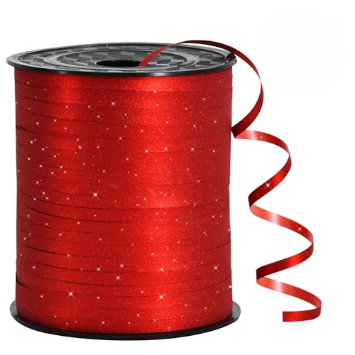 RIBBOOO 450 Meters Geschenkband GlitzerBand Rot 5mm Luftballons Band Geschenkverpackung für Weihnachtsdeko Ballonverschlüsse Geschenkverpackung Hochzeitsdeko (500 Yard Balloon Ribbon） von RIBBOOO