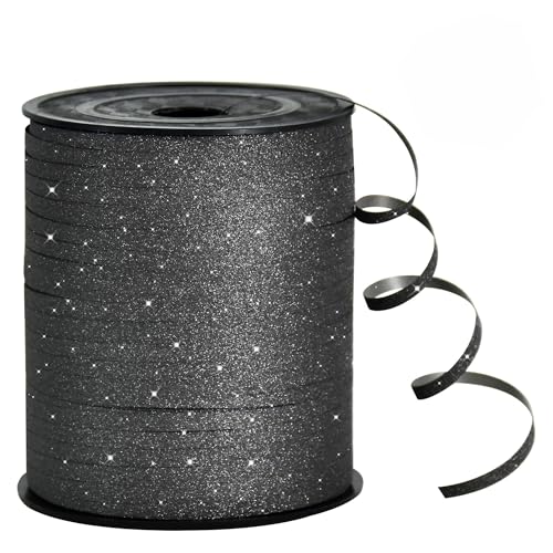 RIBBOOO 450 Meters Geschenkband GlitzerBand Schwarz 5mm Luftballons Band Geschenkverpackung für Weihnachtsdeko Ballonverschlüsse Geschenkverpackung Hochzeitsdeko (500 Yard Balloon Ribbon） von RIBBOOO