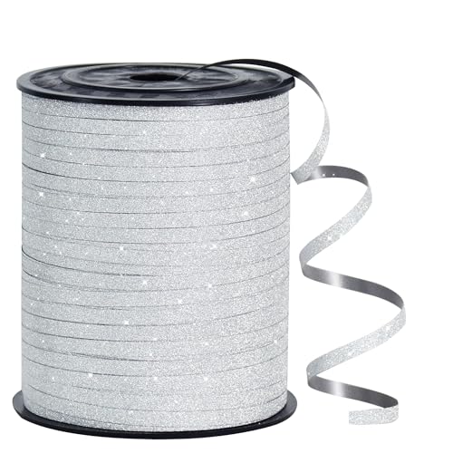 RIBBOOO 450 Meters Geschenkband GlitzerBand Weiß 5mm Luftballons Band Geschenkverpackung für Weihnachtsdeko Ballonverschlüsse Geschenkverpackung Hochzeitsdeko (500 Yard Balloon Ribbon） von RIBBOOO