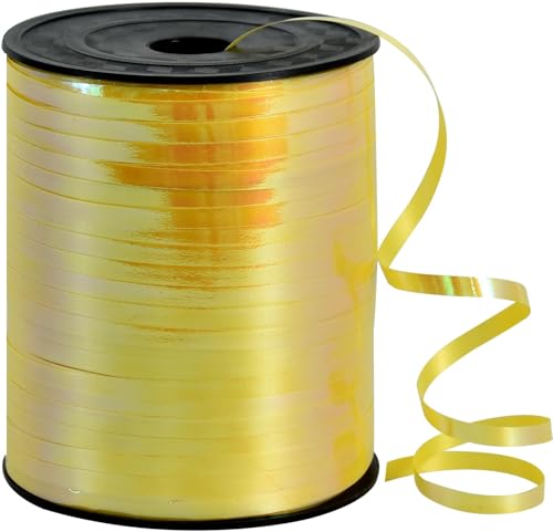 RIBBOOO 450 Meters Geschenkband Irisierendes Band Gelb 5mm Luftballons Band Geschenkverpackung für Weihnachtsdeko Ballonverschlüsse Geschenkverpackung Hochzeitsdeko (500 Yard Balloon Ribbon） von RIBBOOO