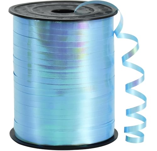 RIBBOOO 450 Meters Geschenkband Irisierendes Band Hellblau 5mm Luftballons Band Geschenkverpackung für Weihnachtsdeko Ballonverschlüsse Geschenkverpackung Hochzeitsdeko (500 Yard Balloon Ribbon） von RIBBOOO