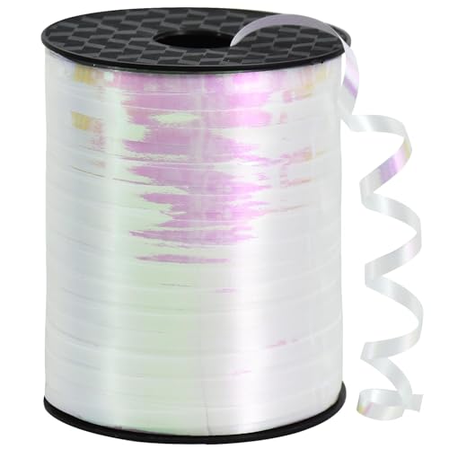 RIBBOOO 450 Meters Geschenkband Irisierendes Band Weiß 5mm Luftballons Band Geschenkverpackung für Weihnachtsdeko Ballonverschlüsse Geschenkverpackung Hochzeitsdeko (500 Yard Balloon Ribbon） von RIBBOOO