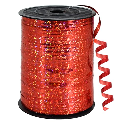 RIBBOOO 450 Meters Geschenkband Laser Rot 5mm Luftballon Schnur Luftballons Band Geschenkverpackung für Weihnachtsdeko Ballonverschlüsse Geschenkverpackung Hochzeitsdeko (500 Yard Balloon Ribbon） von RIBBOOO