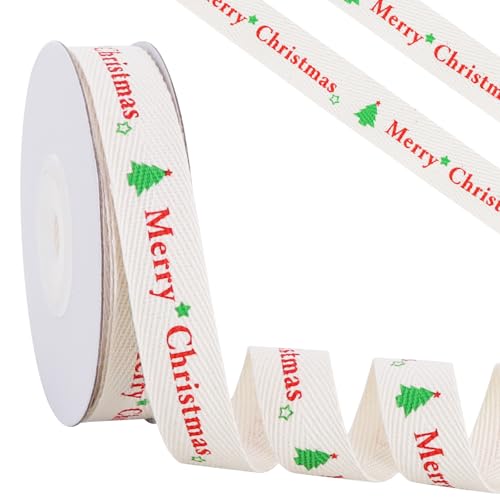 RIBBOOO Baumwollband mit Aufschrift "Merry Christmas", 1,6 cm, 9,1 m, natürliches Köperband für Geschenkverpackungen, Backen, Basteln, Heimdekoration, Weihnachtsfeier-Dekoration RIBBOOO Baumwollband mit Aufschrift "Merry Christmas", 1,6 cm, 9,1 m, natürliches Köperband für Geschenkverpackungen, Backen, Basteln, Heimdekoration, Weihnachtsfeier-Dekoration von RIBBOOO