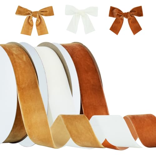 RIBBOOO Braun, Khaki, Weiß Samt Band Set, 3 Farben 2.5cm x 30yd Gesamt für Weihnachtskranz Bogen Dekoration Handwerk Geschenkverpackung Valentinstag Bouquet Wrap RIBBOOO Braun, Khaki, Weiß Samt Band Set, 3 Farben 2.5cm x 30yd Gesamt für Weihnachtskranz Bogen Dekoration Handwerk Geschenkverpackung Valentinstag Bouquet Wrap von RIBBOOO
