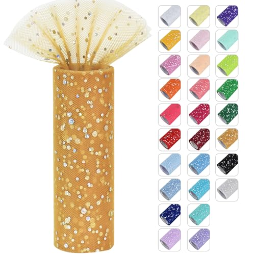 RIBBOOO Goldene Glitzer-Tüllrollen, 15,2 cm x 9,1 m, Pailletten-Tüllstoffband für DIY Tutu Rock Nähen Schleife Dekorationen Bastelbedarf Geburtstag Hochzeit Babyparty Party Dekoration RIBBOOO Goldene Glitzer-Tüllrollen, 15,2 cm x 9,1 m, Pailletten-Tüllstoffband für DIY Tutu Rock Nähen Schleife Dekorationen Bastelbedarf Geburtstag Hochzeit Babyparty Party Dekoration von RIBBOOO