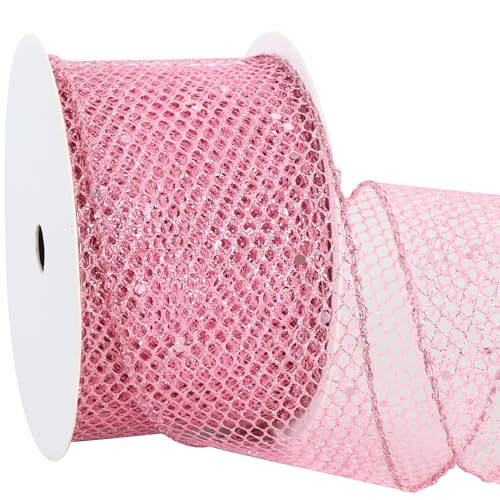 RIBBOOO Pinkes Glitzerband mit Draht, 6,3 cm, 9,1 m, metallisch funkelndes Stoffband für Kranzschleifen, Geschenkverpackungen, Hochzeit, Weihnachtsbaumschmuck RIBBOOO Pinkes Glitzerband mit Draht, 6,3 cm, 9,1 m, metallisch funkelndes Stoffband für Kranzschleifen, Geschenkverpackungen, Hochzeit, Weihnachtsbaumschmuck von RIBBOOO