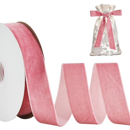 RIBBOOO Rosa Samtband 2.5cm x 10yds, Vintage Samtband für Weihnachten, Kranz Bögen Dekoration Handwerk Geschenkverpackung, Valentinstag Bouquet Verpackung RIBBOOO Rosa Samtband 2.5cm x 10yds, Vintage Samtband für Weihnachten, Kranz Bögen Dekoration Handwerk Geschenkverpackung, Valentinstag Bouquet Verpackung von RIBBOOO