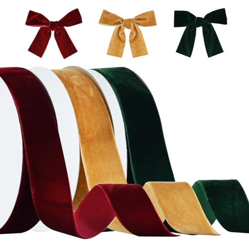RIBBOOO Rot, Grün, Khaki Samt Band Set, 3 Farben 2.5cm x 30yd Gesamt für Weihnachtskranz Bogen Dekoration Handwerk Geschenkverpackung Valentinstag Bouquet Wrap RIBBOOO Rot, Grün, Khaki Samt Band Set, 3 Farben 2.5cm x 30yd Gesamt für Weihnachtskranz Bogen Dekoration Handwerk Geschenkverpackung Valentinstag Bouquet Wrap von RIBBOOO