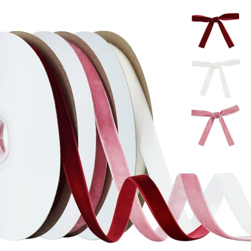 RIBBOOO Rot, Rosa, Weiß Samt Band Set, 3 Farben 1cm x 30yd Gesamt für Weihnachtskranz Bogen Dekoration Handwerk Geschenkverpackung Valentinstag Bouquet Wrap von RIBBOOO