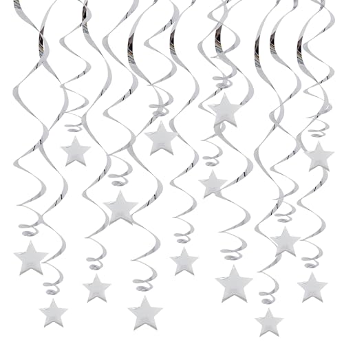 RIBBOOO Silber Hängende Reflektierende Stern Papier Girlande, 15 PCS Silber Stern Glitter Girlande Streamer für Graduation Hochzeit Baby Dusche Dekorationen, Pack von 15 RIBBOOO Silber Hängende Reflektierende Stern Papier Girlande, 15 PCS Silber Stern Glitter Girlande Streamer für Graduation Hochzeit Baby Dusche Dekorationen, Pack von 15 von RIBBOOO