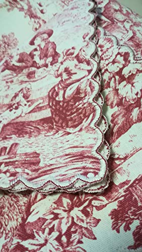 Stickereien Fiorentini Baldi Tischdecke aus dicker Baumwolle 100 % Panama, mit gewelltem Rand, auch auf der Größe, handgefertigtes Produkt Toskana (Toile de jouy rot, quadratisch 150 x 150 cm) von RICAMI FIORENTINI BALDI