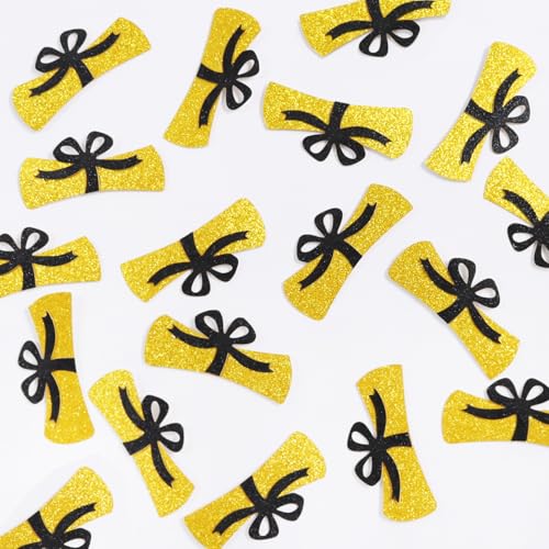RICHHHA 16 Stück Diplom-Konfetti, glitzerndes Gold-Papier-Konfetti, Abschlussdekoration für Klasse 2025, Party-Dekorationen, Foto-Hintergründe, Kappen-Dekoration, Abschluss-Partyzubehör von RICHHHA