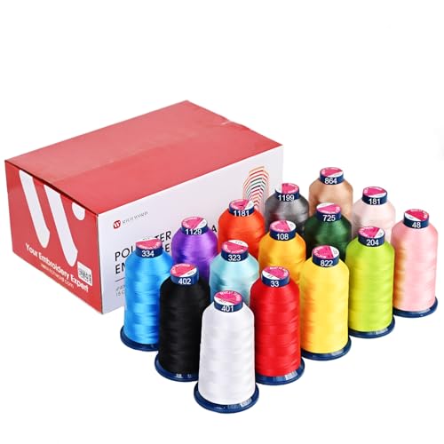 RICHWORD Stickgarn-Set, 15 Farben, 2 pro Spule, 4000 m (4374Y), 40 WT (108D/2) Polyestergarn für gewerbliche und private Stickmaschinen von RICHWORD