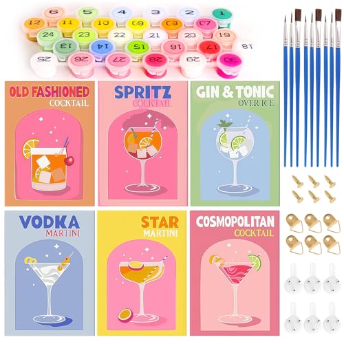 Malen nach Zahlen Erwachsene : Cocktail Paint by Numbers Malen Nach Zahlenmalen mit Rahmen - DIY Landschaft mit Pinseln und Acrylfarben für Anfänger, Home Décor, 6 Stück von RICKMASK