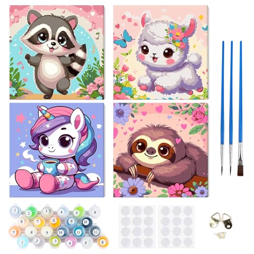 RICUVED 4 Pack Malen Nach Zahlen ab 5 6 7 Jahre Mädchen und Junge,Tiere Malen Nach Zahlen für Kinder mit Rahmen 3 Pinsel und Acrylfarben 20x20cm RICUVED 4 Pack Malen Nach Zahlen ab 5 6 7 Jahre Mädchen und Junge,Tiere Malen Nach Zahlen für Kinder mit Rahmen 3 Pinsel und Acrylfarben 20x20cm von RICUVED
