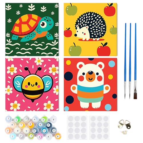 RICUVED 4 Pcs Malen nach Zahlen Erwachsene Kinder, Malen nach Zahlen Buntes Tiere DIY Handgemalt Ölgemälde Kit Paint by Numbers Adult mit Rahmen 3 - Pinseln und Acrylfarbe Kit 20x20cm RICUVED 4 Pcs Malen nach Zahlen Erwachsene Kinder, Malen nach Zahlen Buntes Tiere DIY Handgemalt Ölgemälde Kit Paint by Numbers Adult mit Rahmen 3 - Pinseln und Acrylfarbe Kit 20x20cm von RICUVED