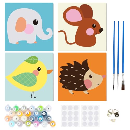 RICUVED 4 Pcs Malen nach Zahlen Kinder mit Rahmen-Tiere Paint by Numbers für Kind, Cute Ölgemälde Kinder ab 5 6 7 8 9 Jahre für Hause Dekoration Verwendet Werden 20x20cm RICUVED 4 Pcs Malen nach Zahlen Kinder mit Rahmen-Tiere Paint by Numbers für Kind, Cute Ölgemälde Kinder ab 5 6 7 8 9 Jahre für Hause Dekoration Verwendet Werden 20x20cm von RICUVED