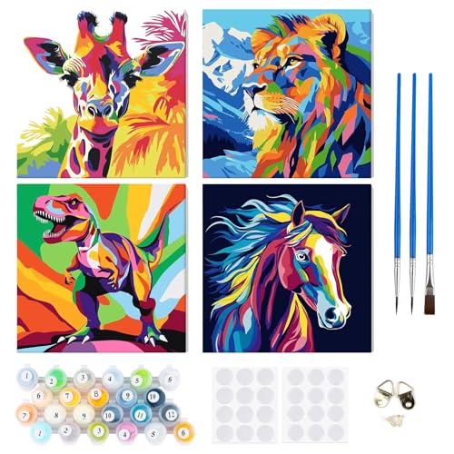 RICUVED 4Pcs Malen nach Zahlen Erwachsene Kinder, Malen nach Zahlen Tiere DIY Handgemalt Ölgemälde Kit Paint by Numbers Adult mit Rahmen 3 - Pinseln und Acrylfarbe Kit 20x20cm RICUVED 4Pcs Malen nach Zahlen Erwachsene Kinder, Malen nach Zahlen Tiere DIY Handgemalt Ölgemälde Kit Paint by Numbers Adult mit Rahmen 3 - Pinseln und Acrylfarbe Kit 20x20cm von RICUVED