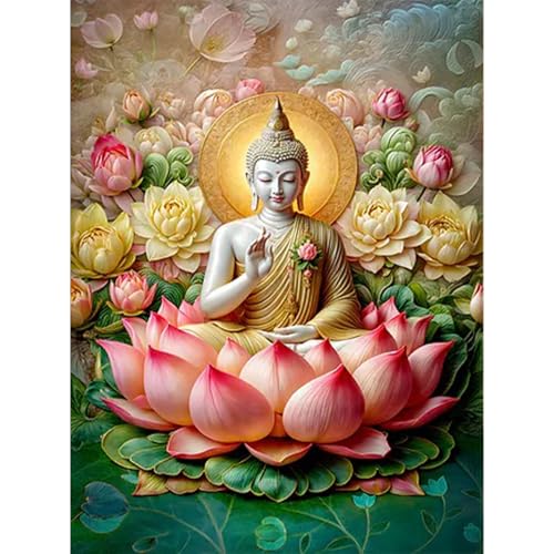 RICUVED 5D Diamond Painting Buddha Diamant Painting Bilder Diamond Art Erwachsene Blume Full DIY Diamant Kunst Malerei Stickerei Set Kreuzstich 30x40cm von RICUVED
