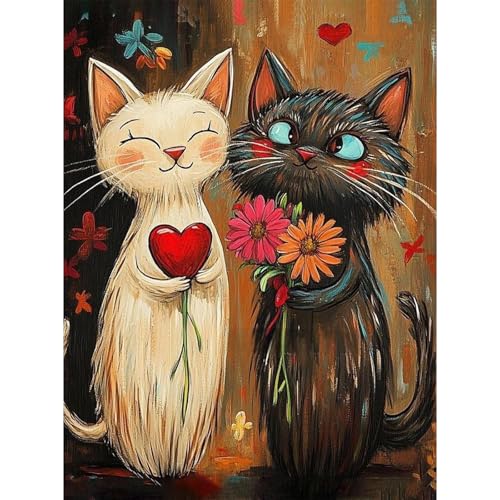 RICUVED 5D Diamond Painting Katze Diamant Painting Bilder Diamond Art Erwachsene Cartoon Full DIY Diamant Kunst Malerei Stickerei Set Kreuzstich 30x40cm von RICUVED
