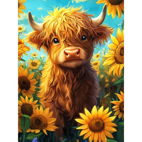 RICUVED 5D Diamond Painting Kuh Diamant Painting Bilder Diamond Art Erwachsene Full DIY Sonnenblume Diamant Kunst Malerei Stickerei Set Kreuzstich 30x40cm von RICUVED