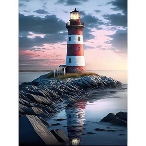 RICUVED 5D Diamond Painting Leuchtturm Diamant Painting Bilder Diamond Art Erwachsene Full DIY Landschaft Diamant Kunst Malerei Stickerei Set Kreuzstich 30x40cm von RICUVED