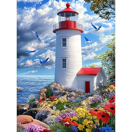 RICUVED 5D Diamond Painting Leuchtturm Diamant Painting Bilder Diamond Art Erwachsene Full DIY Landschaft Diamant Kunst Malerei Stickerei Set Kreuzstich 30x40cm von RICUVED