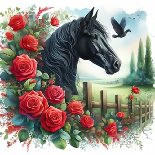 RICUVED 5D Diamond Painting Pferd Diamant Painting Bilder Blume Diamond Art Erwachsene Tiere Full DIY Diamant Kunst Malerei Stickerei Set Kreuzstich 30x30cm von RICUVED