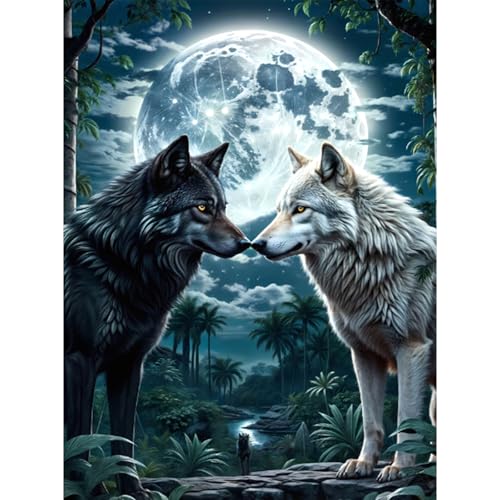 RICUVED 5D Diamond Painting Wölfe Diamant Painting Bilder Tiere Diamond Art Erwachsene Full DIY Mond Diamant Kunst Malerei Stickerei Set Kreuzstich 30x40cm von RICUVED