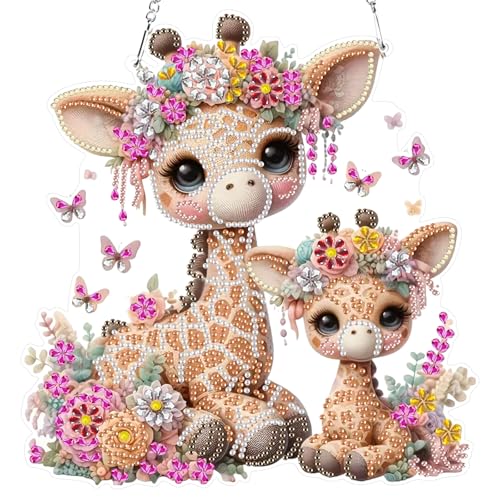 RICUVED 5D Giraffe Diamond Painting Anhänger, Tiere Diamant Painting Anhänger Kits für Kinder Erwachsene,Special Shaped Diamond Painting Anhänger DIY Diamond Art Hängende Ornament Set von RICUVED