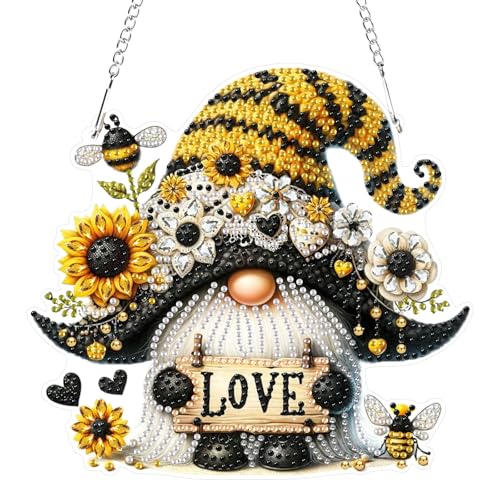 RICUVED 5D Gnome Diamond Painting Anhänger, Blumen Diamant Painting Anhänger Kits für Kinder Erwachsene,Special Shaped Diamond Painting Anhänger DIY Diamond Art Hängende Ornament Set von RICUVED