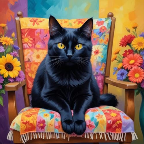 RICUVED 5D Schwarze Katze Diamond Painting Diamant Painting Bilder Tiere Diamond Art Erwachsene Full DIY Diamant Kunst Malerei Stickerei Set Kreuzstich 30x30cm von RICUVED