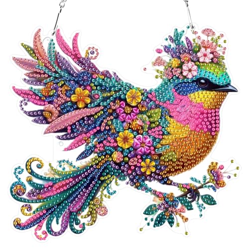 RICUVED 5D Vogel Diamond Painting Anhänger, Tiere Diamond Painting Fensterbilder Beidseitig Anhänger Kits für Kinder Erwachsene,Special Shaped Diamond Art Anhänger Hängende Ornament Set für Geschenk von RICUVED