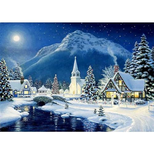 RICUVED 5D Weihnachten Diamond Painting Landschaft Set,DIY Diamant Painting Winter Bilder mit Zubehör Diamond Painting Set,Full Drill Diamant Malerei Kits als Geschenk und Home Wand Dekor (30x40cm) von RICUVED