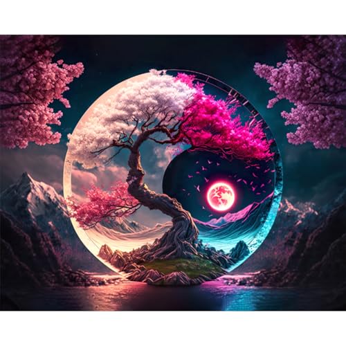 RICUVED Baum Diamond Painting Erwachsene, 5D Yin Yang Diamant Painting Bilder Erwachsene, DIY Diamond Painting Bilder Landschaft Diamant Malerei Set für Wanddekoration 30x40cm von RICUVED