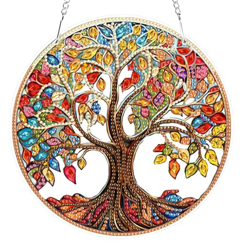 RICUVED Baum des Lebens Diamond Painting Anhänger Set,Baum Diamond Painting Fensterbilder Beidseitig Hängende Ornament Kits Erwachsene Special Shaped Diamond Art Anhänger Windspiel Kranz von RICUVED