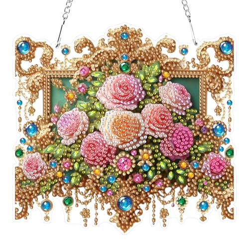 RICUVED Blume Diamond Painting Anhänger, 5D Blume Diamond Painting Hängende Ornament Set Kinder Erwachsene,Special Shaped Anhänger Diamant Painting Bilder Windspiel für Dekoration von RICUVED