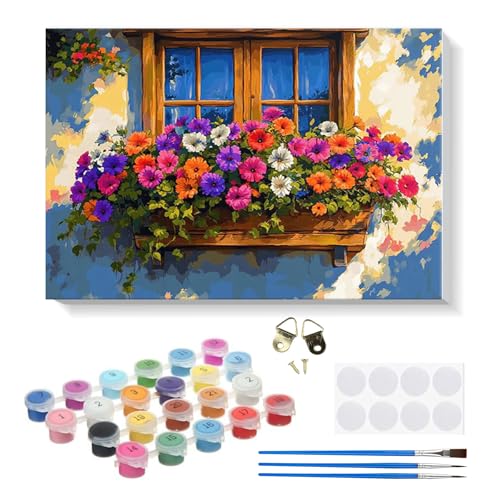 RICUVED Blume Malen nach Zahlen Set 20x30cm für Erwachsene Kinder mit Rahmen -Blume Digitale Ölmalerei Kits, DIY Kunstkit mit Farben, Pinsel und Holzrahmen, für Anfänger und Hobbykünstler von RICUVED