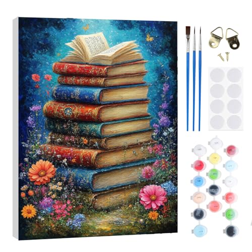 RICUVED Buch Malen nach Zahlen Set 20x30cm für Erwachsene Kinder mit Rahmen -Blume Digitale Ölmalerei Kits, DIY Kunstkit mit Farben, Pinsel und Holzrahmen, für Anfänger und Hobbykünstler von RICUVED