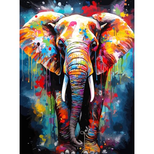 RICUVED Bunter Elefant Diamond Painting Erwachsene, 5D Tiere Diamant Painting Bilder Erwachsene, DIY Diamond Painting Bilder Diamant Malerei Set für Wanddekoration 30x40cm von RICUVED