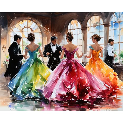 RICUVED DIY Abschlussball Malen nach Zahlen für Erwachsene -Malen nach Zahlen 40x50cm Leinwand-Set ohne Rahmen mit Acrylfarben, 3 Pinseln Metallhaken - Perfekt für Anfänger Kunstliebhaber von RICUVED
