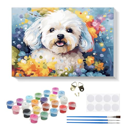 RICUVED DIY Hund Malen nach Zahlen Set für Erwachsene Kinder mit Holzrahmen - Tiere Paint by Numbers Set Mit Ölgemälde für Anfänger, Leinwand, Pinsel und Farben Wanddekoration 20x30cm von RICUVED
