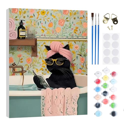RICUVED DIY Katze Malen nach Zahlen Set für Erwachsene Kinder mit Holzrahmen - Tiere Paint by Numbers Set Mit Ölgemälde für Anfänger, Leinwand, Pinsel und Farben Wanddekoration 30x40cm von RICUVED
