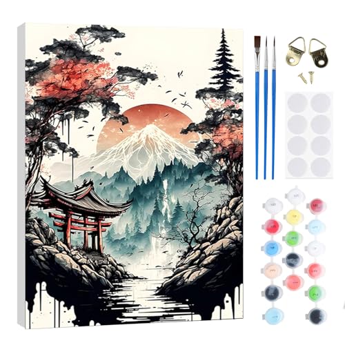RICUVED DIY Landschaft Malen nach Zahlen Set für Erwachsene Kinder mit Rahmen - Berg Paint by Numbers Set Mit Ölgemälde für Anfänger, Leinwand, Pinsel und Farben Wanddekoration 20x30cm von RICUVED