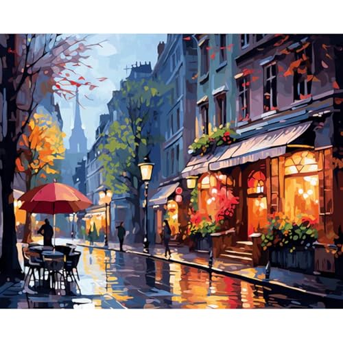 RICUVED DIY Straße Malen nach Zahlen für Erwachsene -Landschaft Malen nach Zahlen 40x50cm Leinwand-Set ohne Rahmen mit Acrylfarben, 3 Pinseln Metallhaken - Perfekt für Anfänger Kunstliebhaber von RICUVED